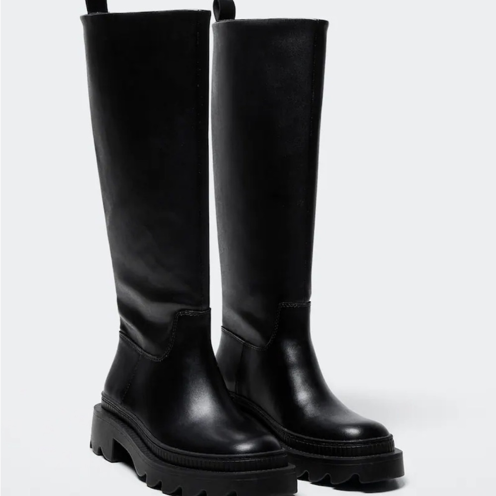SOLD. Mango Black High Boot with Track Sole, size 8 1/2